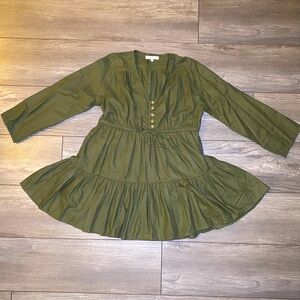 EUC Like New Positano 100% Linen Handmade Tiered Long Sleeve Button V Neck Mini